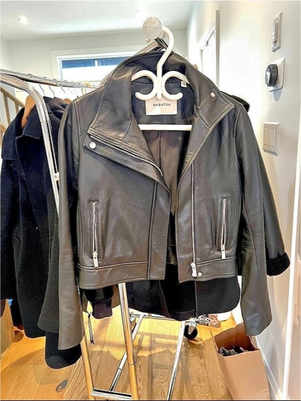 Babaton Leather Moto Jacket in Black Size XS Like New